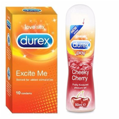 Durex Excite me 10s condoms Cherry Play Lube Assorted pack of 2