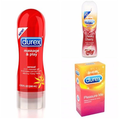 Durex 10 Pleasure me Condoms play lube cheeky cherry 50ml play massage2in1 200mlAssorted pack of 3