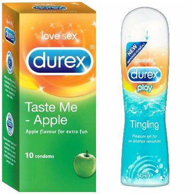Durex Tasteme Apple 10s condoms tingling gel 50ml combo pack