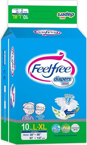 Feel Free Unisex Adult Diaper Large L-XL 10's Pack To Fit Sizes (38'' -58'') 97-147cm
