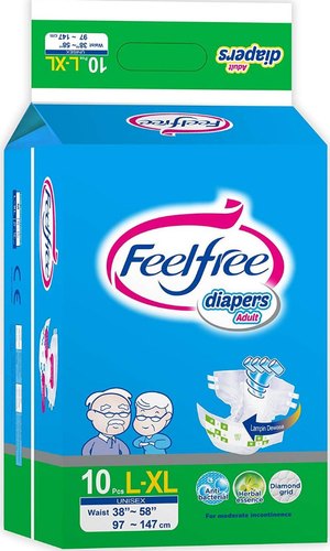 Feel Free Unisex Adult Diaper Large L-XL 10's  Pack To Fit Sizes (38'' -58'') 97-147cm