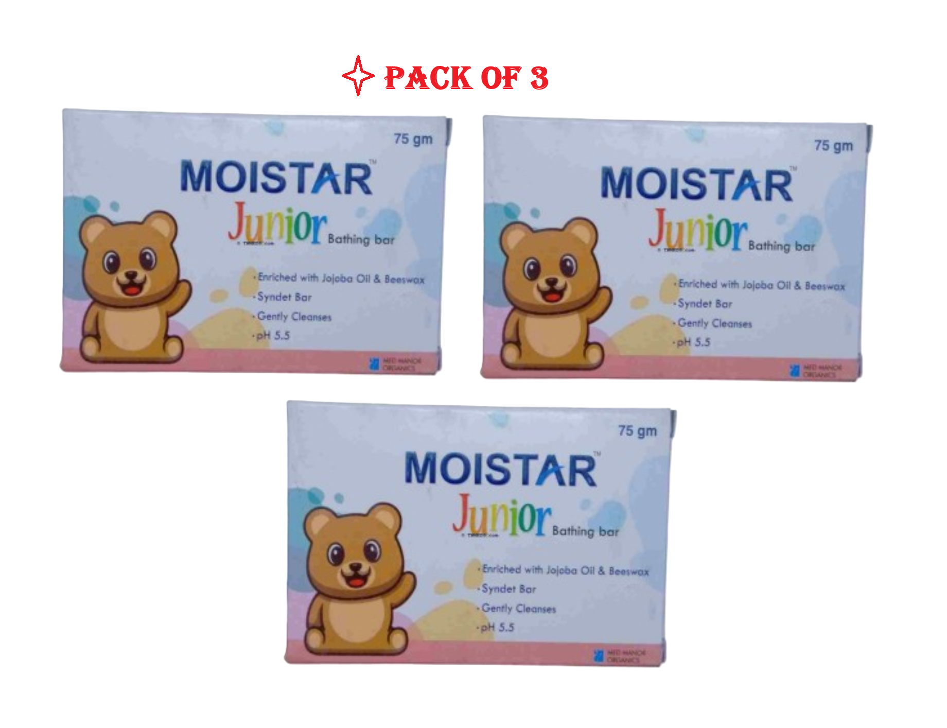 Moistar pH 5.5 Junior Bathing Bar 75 gm pack of 3