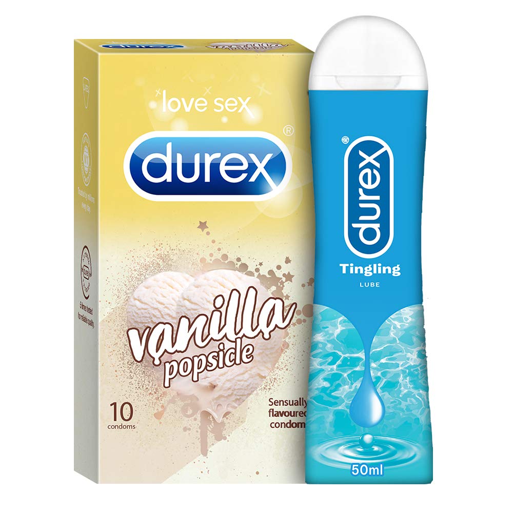 Durex Vanilla Popsicle Flavoured Condoms For Men 10s with Durex Play Tingling Lubricant Gel 50ml