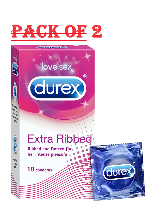 Durex Extra Ribbed Condoms, 10 Count Pack Of 2
