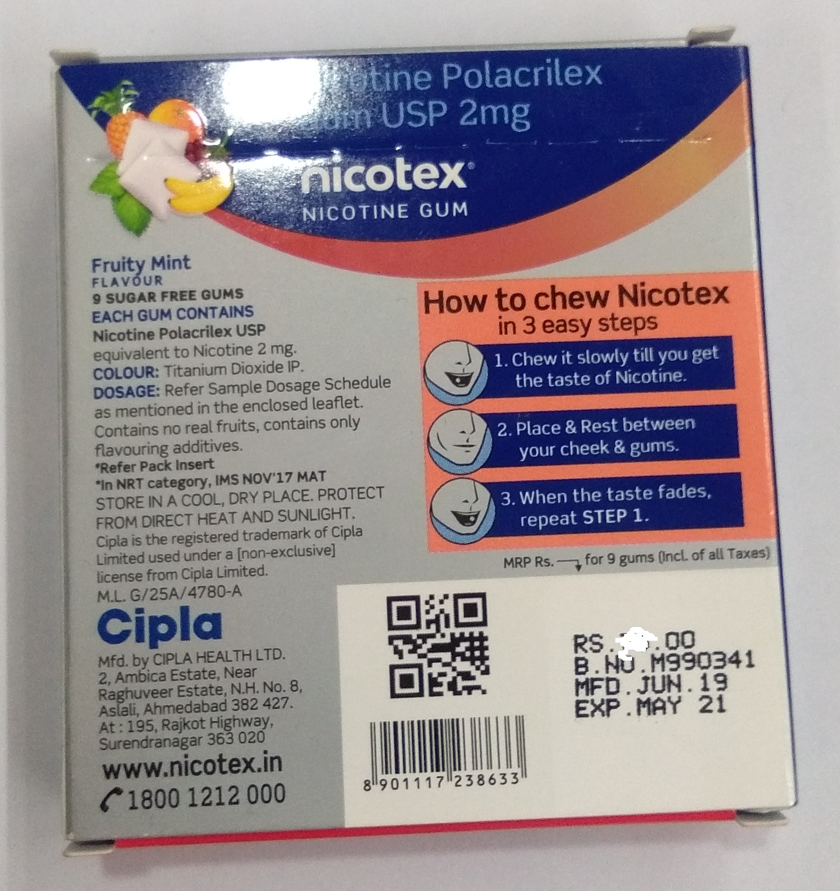 Nicotex 2mg TEETH whitening Gum pack of 10