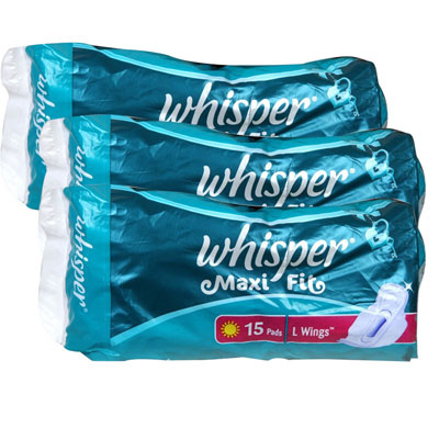 Whisper Maxi Fit 15 pads L Wings Pack Of 2