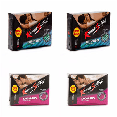 Kamasutra Desire Condoms 12s ribbed and dotted combo Pack of 4