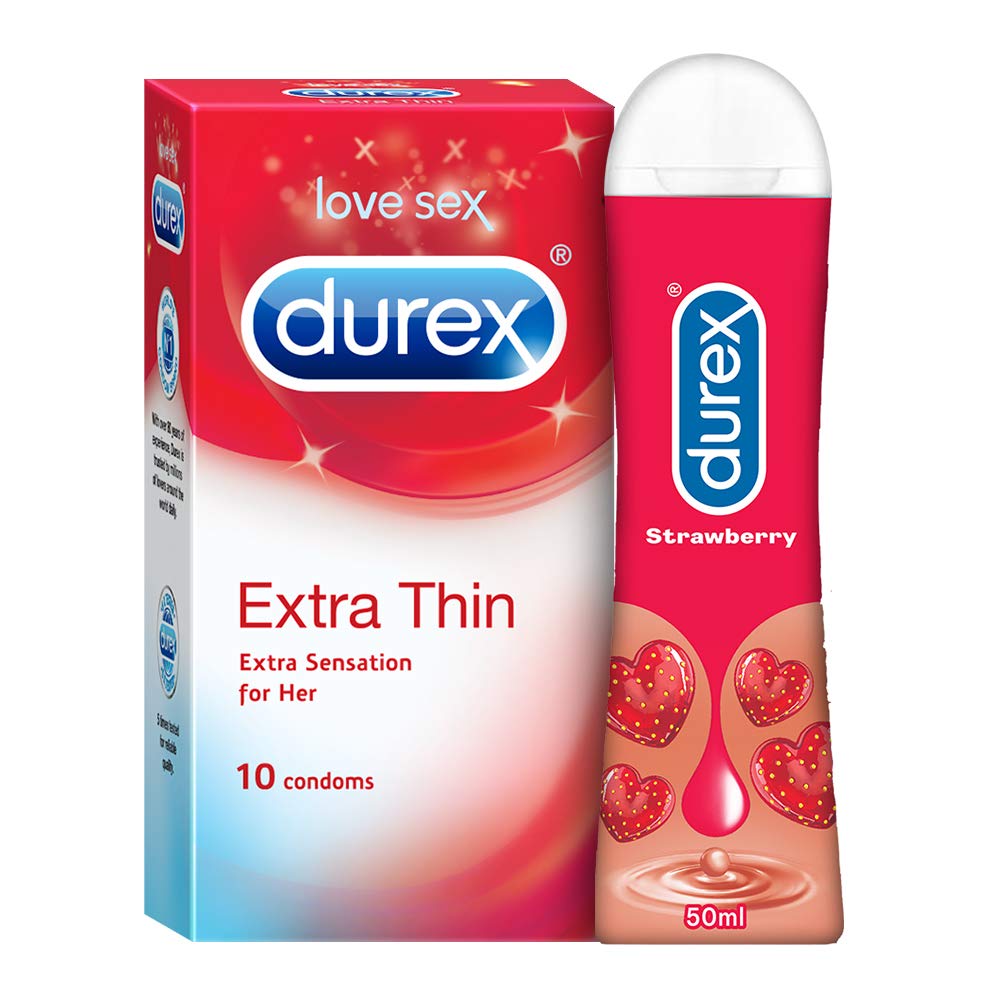 Durex Pleasure Packs Durex Strawberry 50ml, Extra Thin 10s combo