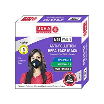 Usha Shriram Activo N95 PM2.5 HEPA Anti Pollution Face Mask - USHA SHRIRAM - Pack of 2
