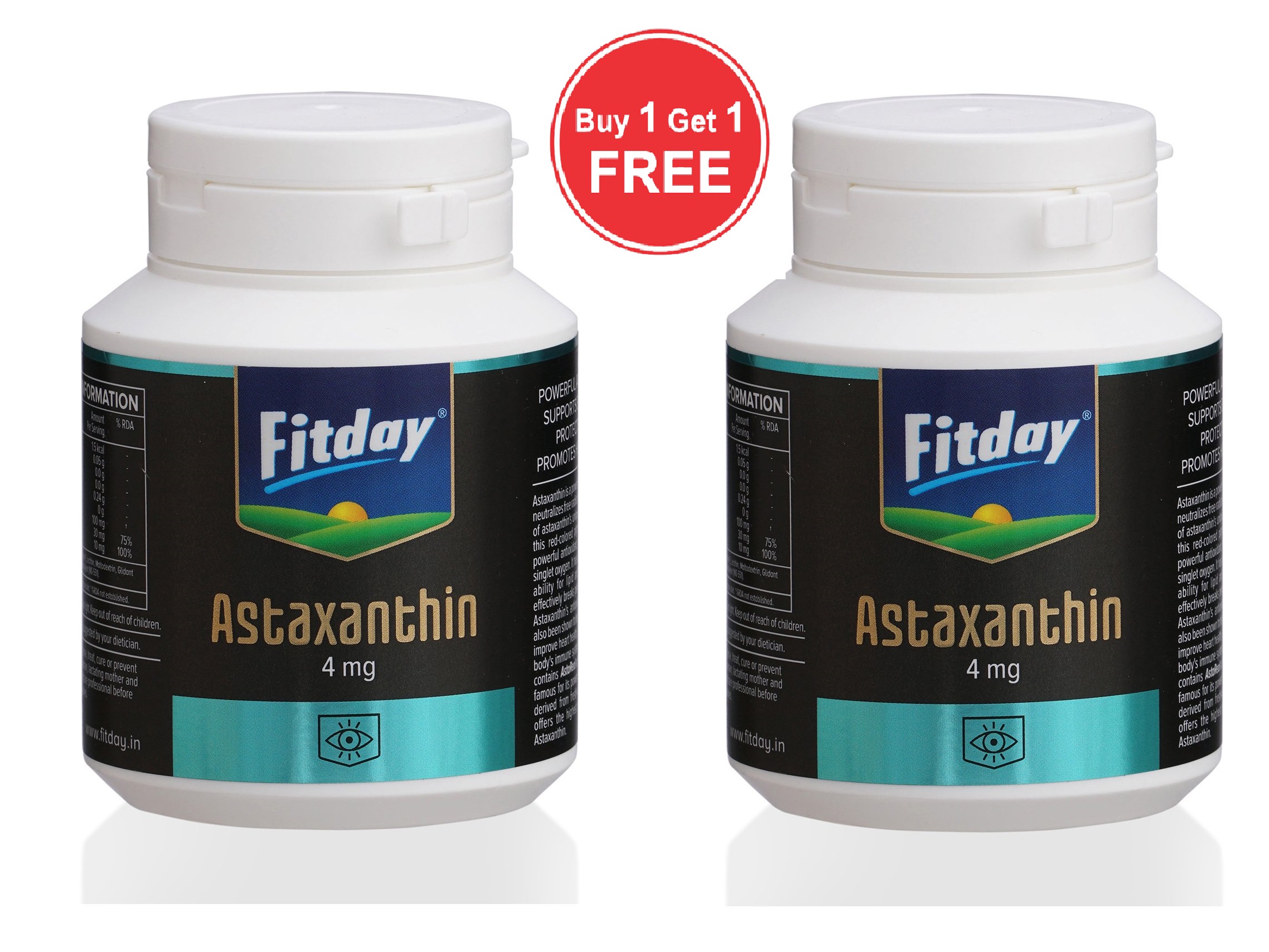 FITDAY Astaxanthin - 4 mg (60 Capsules) Buy 1 Get 1 Free