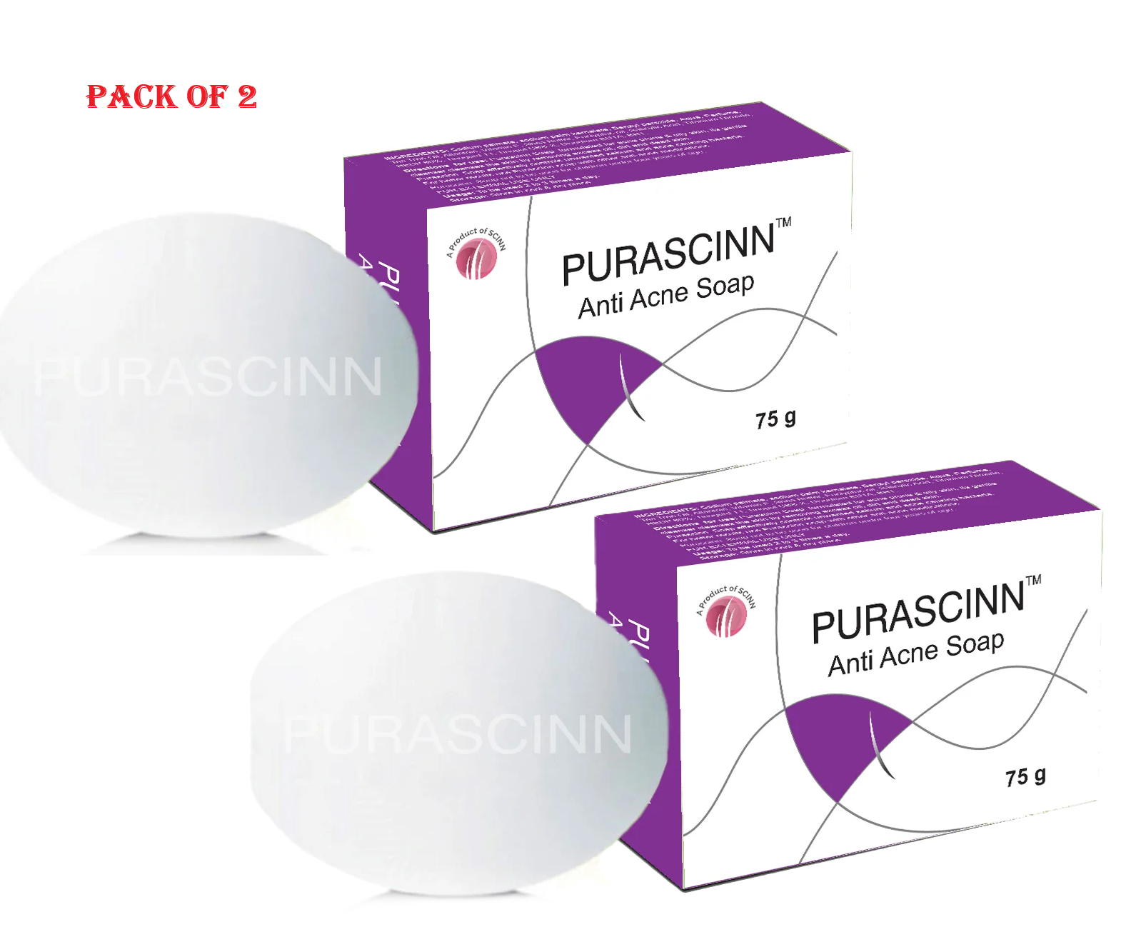 PURASCINN ANTI ACNE SOAP 75g Pack of 2