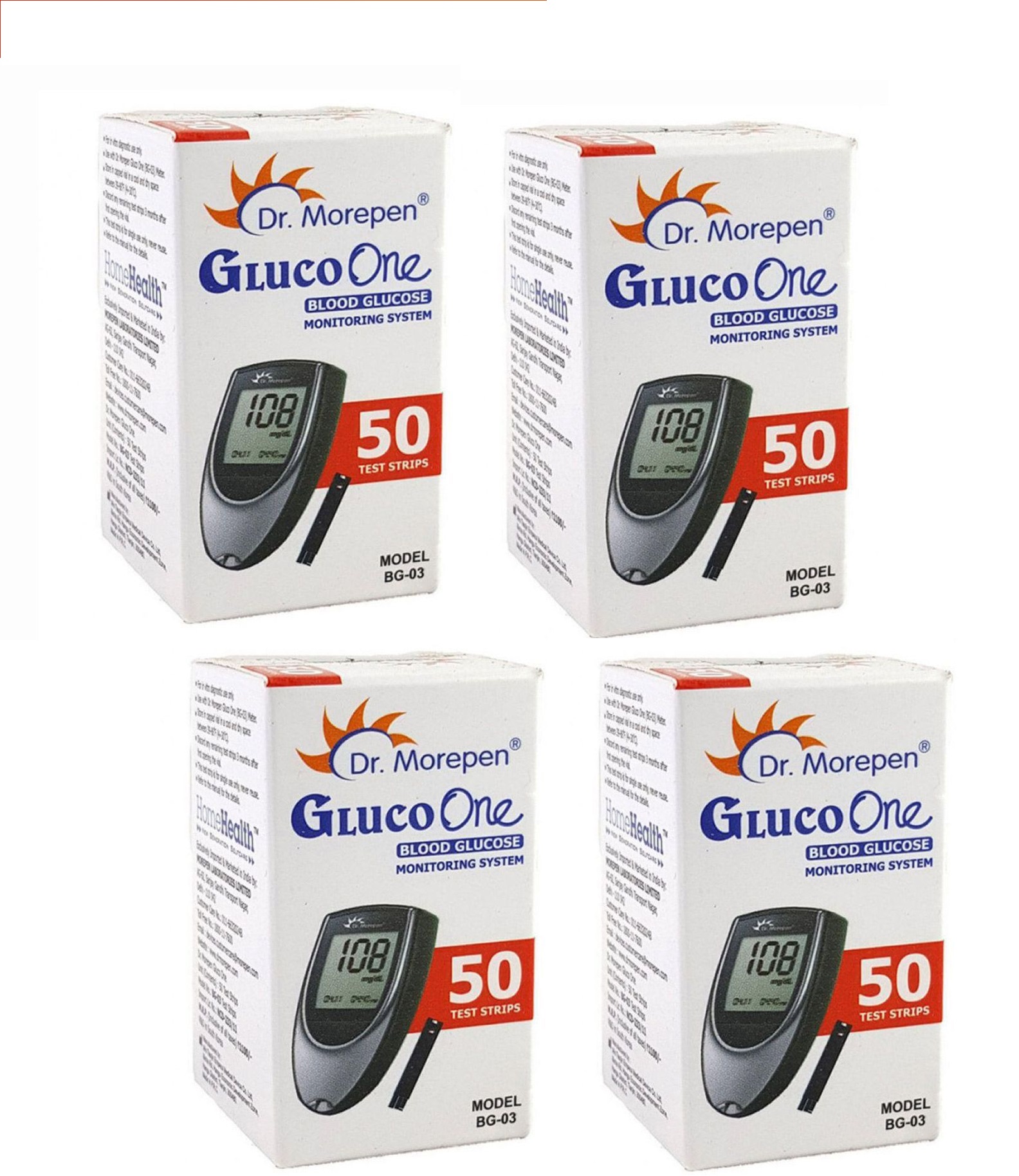 Dr. Morepen Gluco One BG-03 Blood Glucose Test Strips, 50 Count Pack Of 4