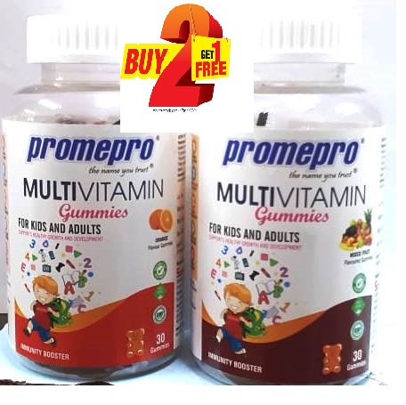 Promepro Multivitamin Gummies -Orange and  Mixed Fruit Flavour, 30Gummies  buy 2 get 1 free