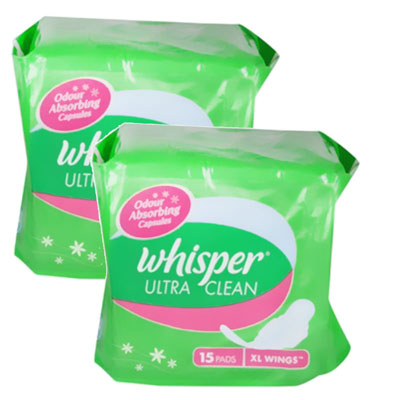 Whisper Ultra Clean 15 Pads Pack Of 2