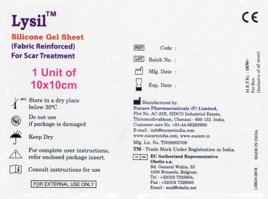 Lysil Silicone Gel Sheet 1 Unit of 10X10cm