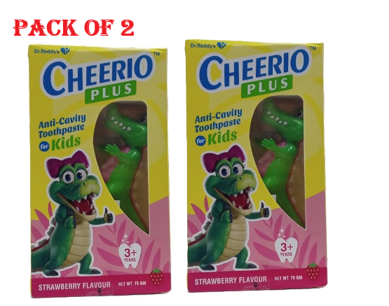 Cheerio Plus Strawberry Flavour Sugar Free Kids Anti Cavety Toothpaste 75gm Pack of 2