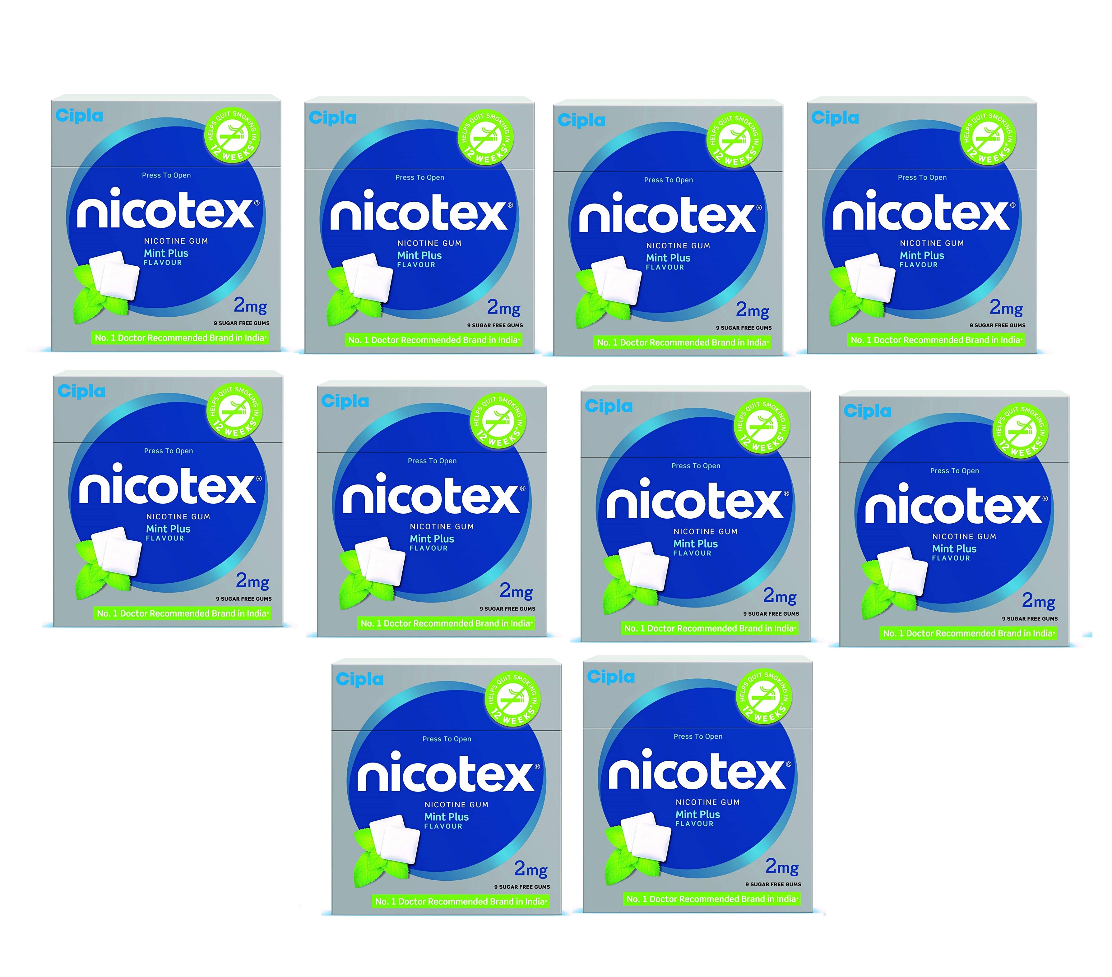 Nicotex 2mg mint plus Flavour Nicotine Gum Pack of 10 boxes