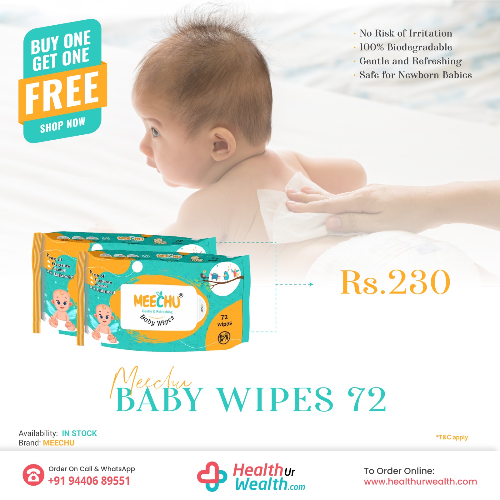Meechu Gentle & Refreshing Baby Wipes 72
