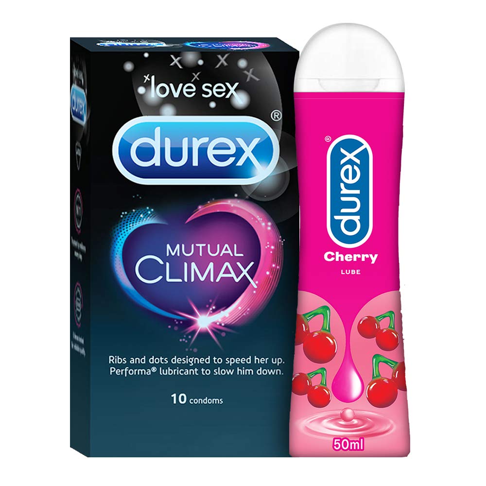 Durex Mutual Climax Condoms 10 Count with Cherry Lubricant Gel 50ml