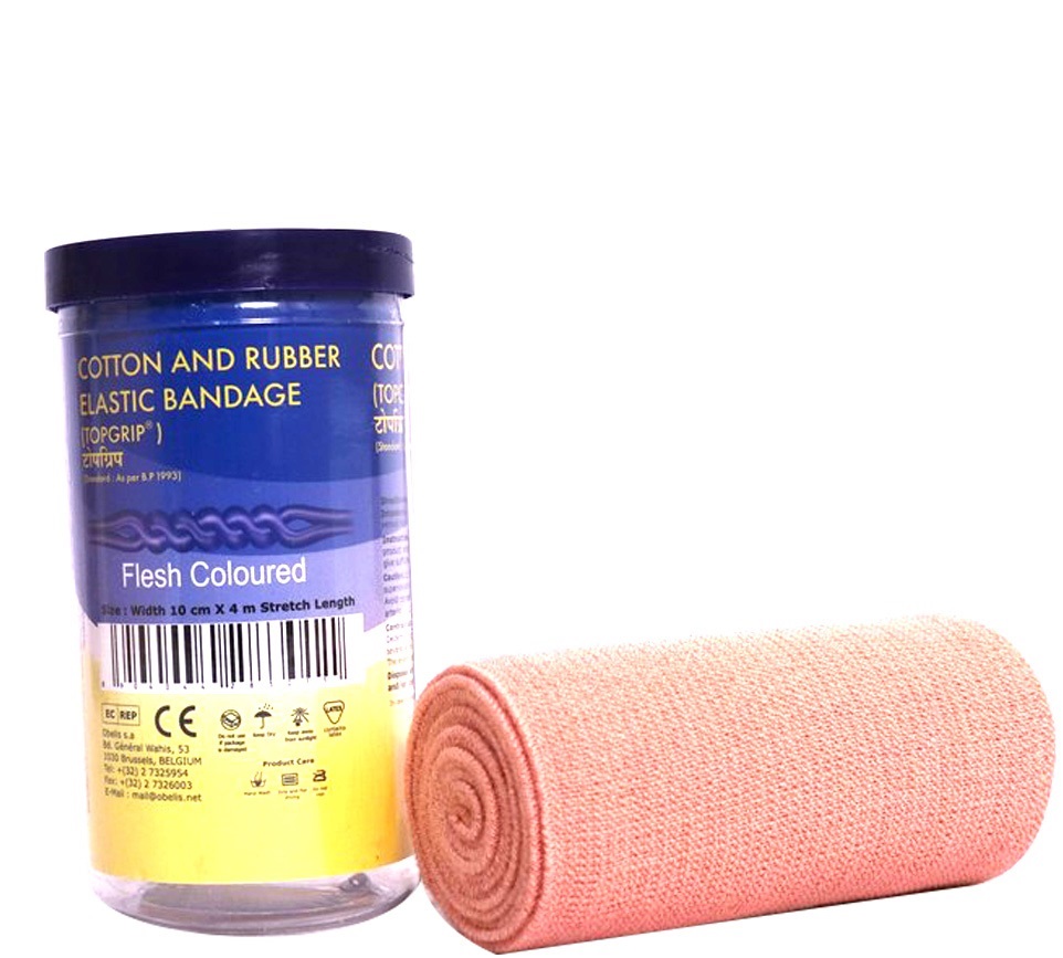 Topgrip Cotton and Rubber Elastic BandaGE B.P  10cmX4cm