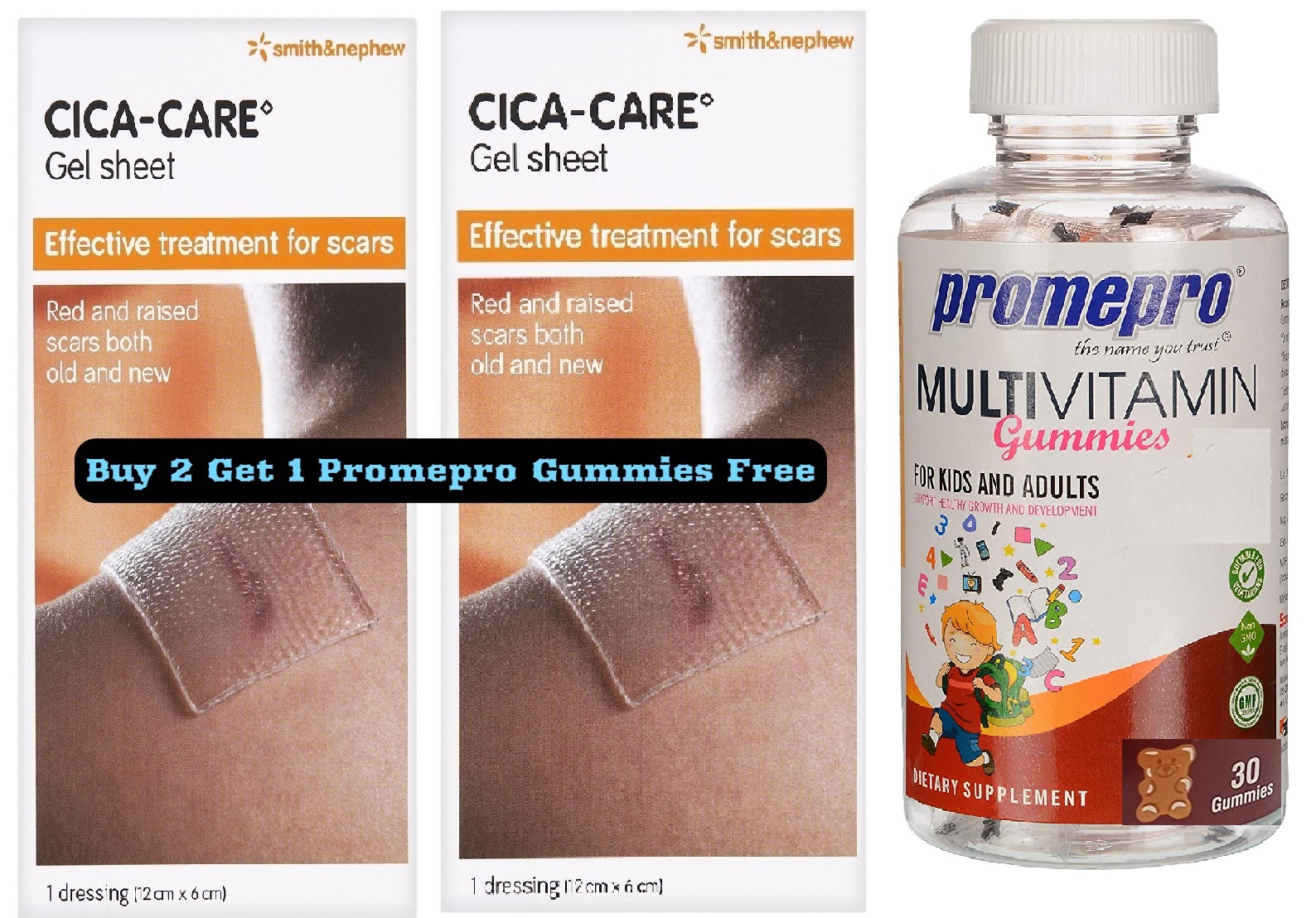  CICA-CARE Silicon Gel Sheet (12cm 6 cm ) Buy 2 Get 1 Promepro Gummies Free