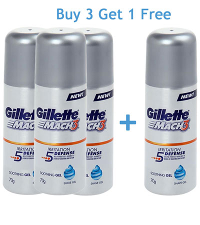 Gillette Mach3 Soothing Gel Shave Gel 70 gm ( buy 3 get 1 free)