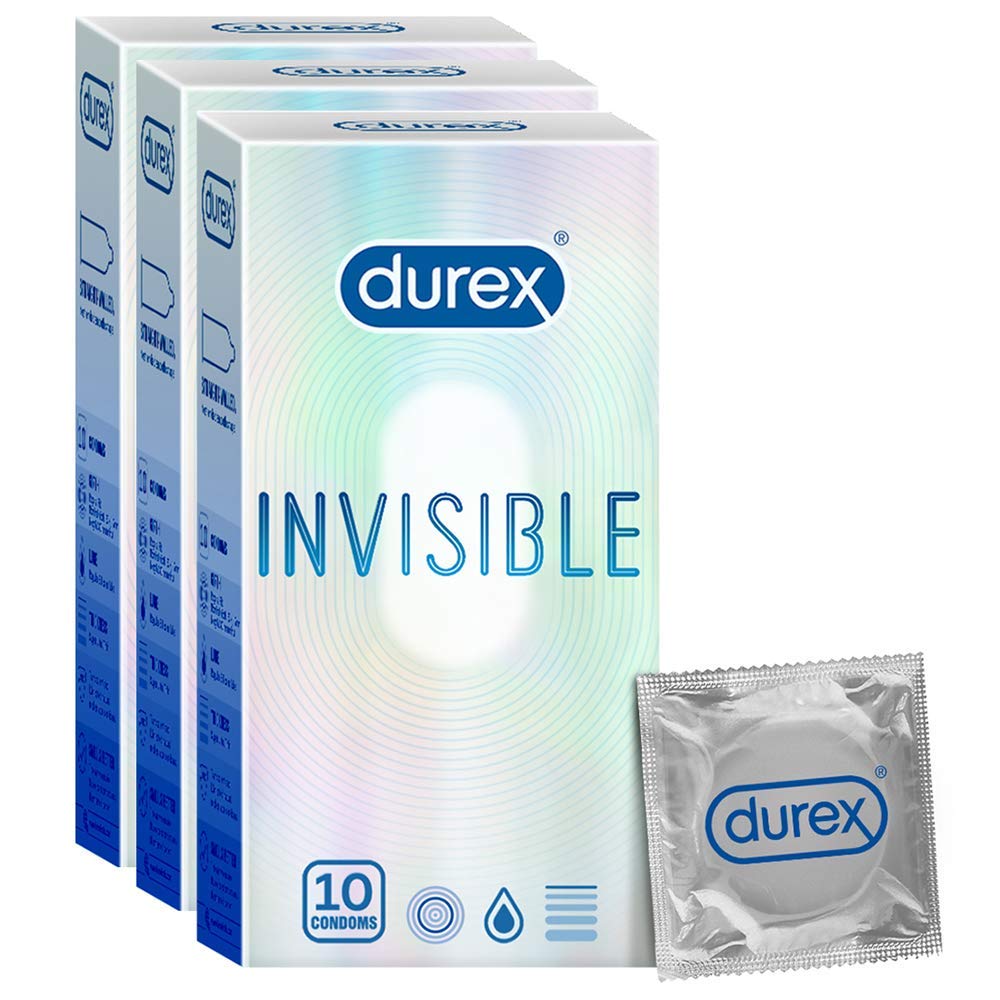 Durex Invisible Super Ultra Thin Condoms, 10 Count Pack Of 3