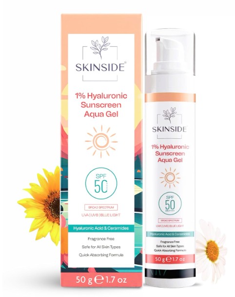 SkinSide 1 percent Hyaluronic In Vivo Tested Sunscreen Aqua Gel Ultra Light SPF 50 PA PLUS