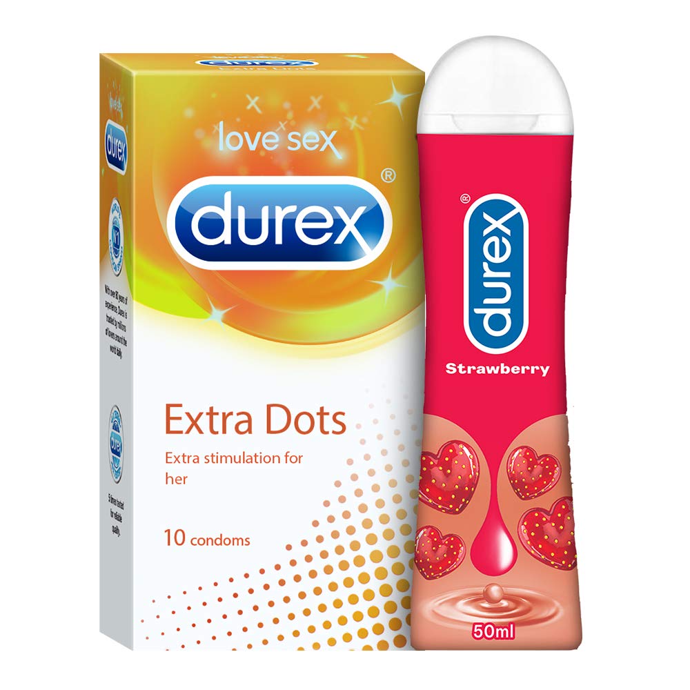 Durex Pleasure Packs Strawberry 50ml, Extra Dots 10s combo