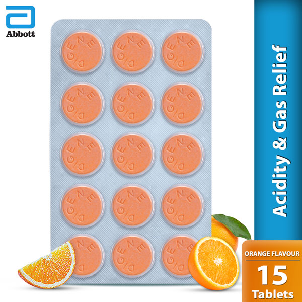 Digene Tablets Acidity & Gas Relief Orange flavour 15'S