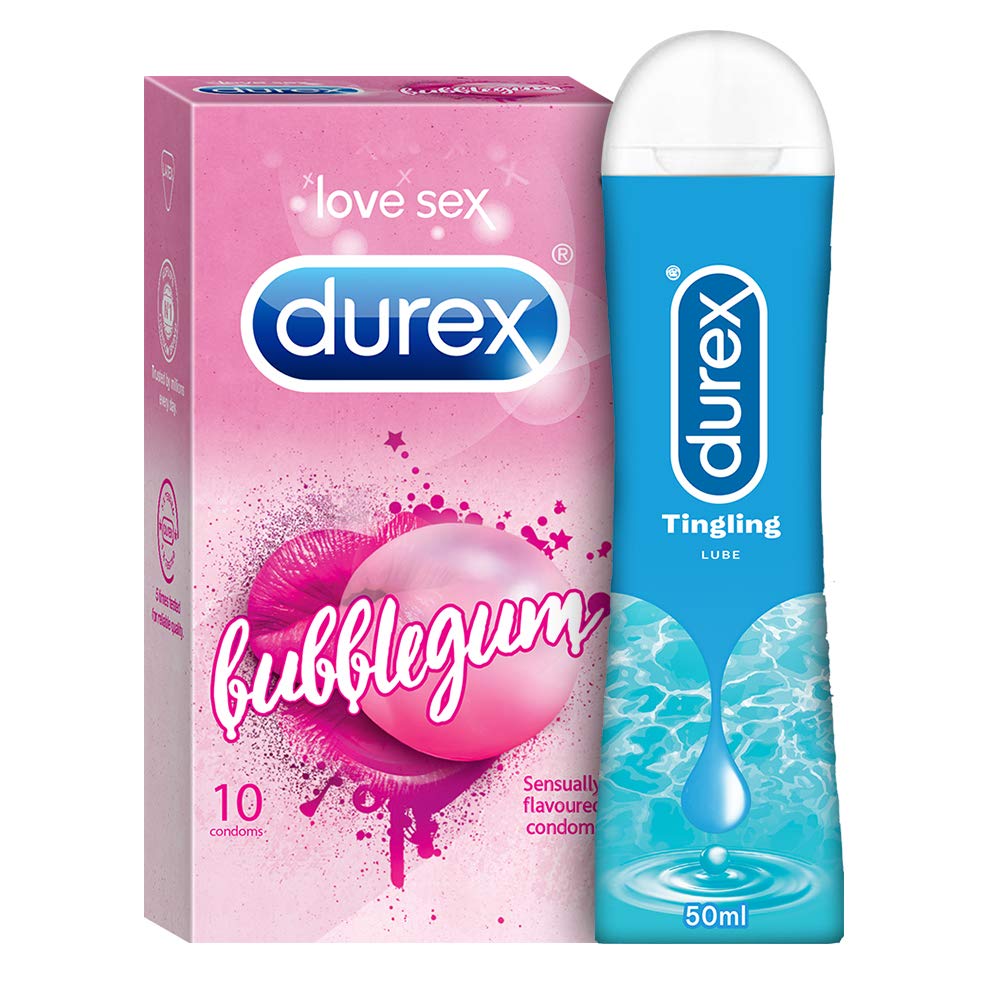 Durex Bubble gum Flavoured Condoms For Men 10s with Durex Play Tingling Lubricant Gel 50ml 