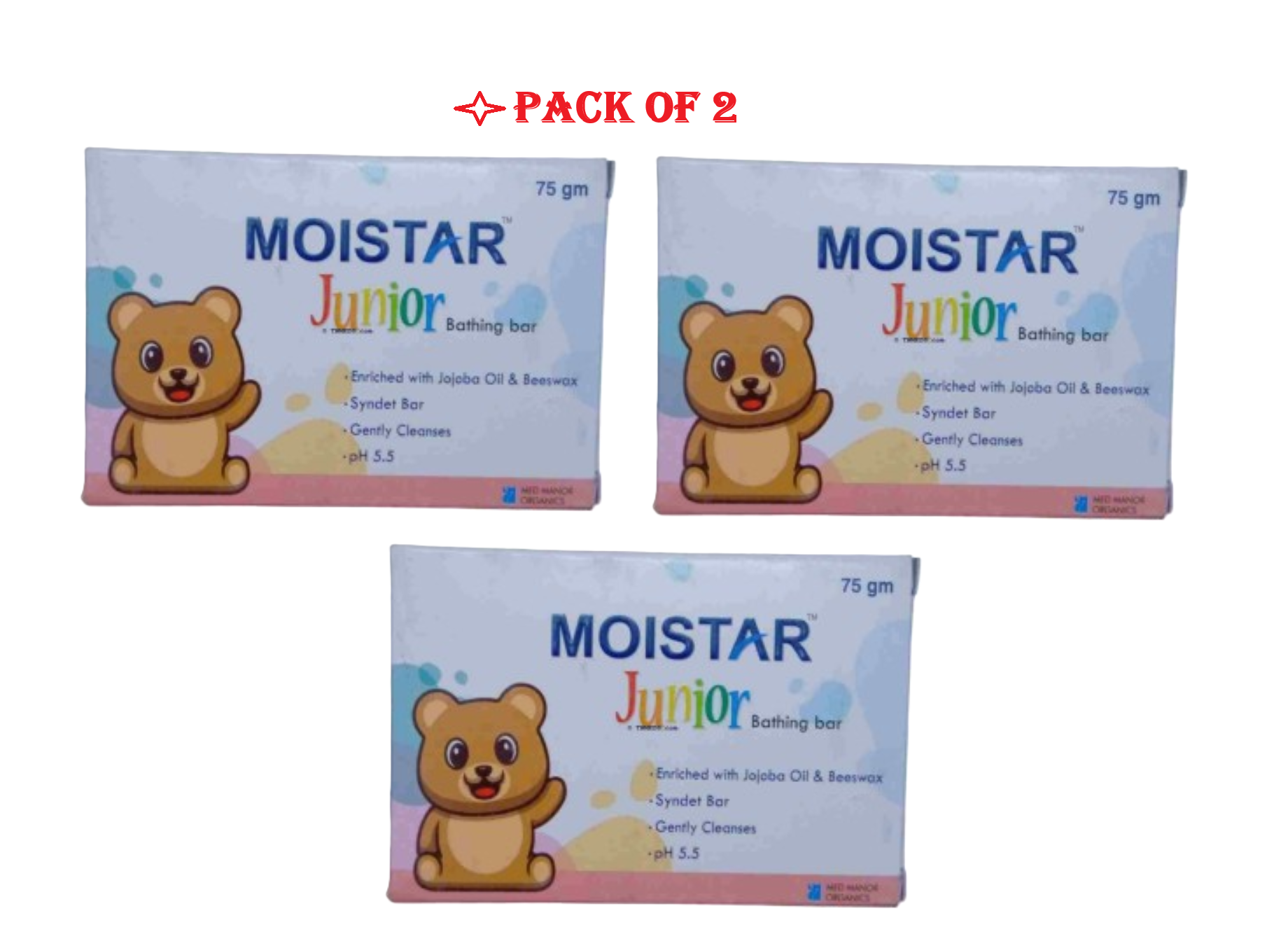 Moistar pH 5.5 Junior Bathing Bar 75 gm pack of 3