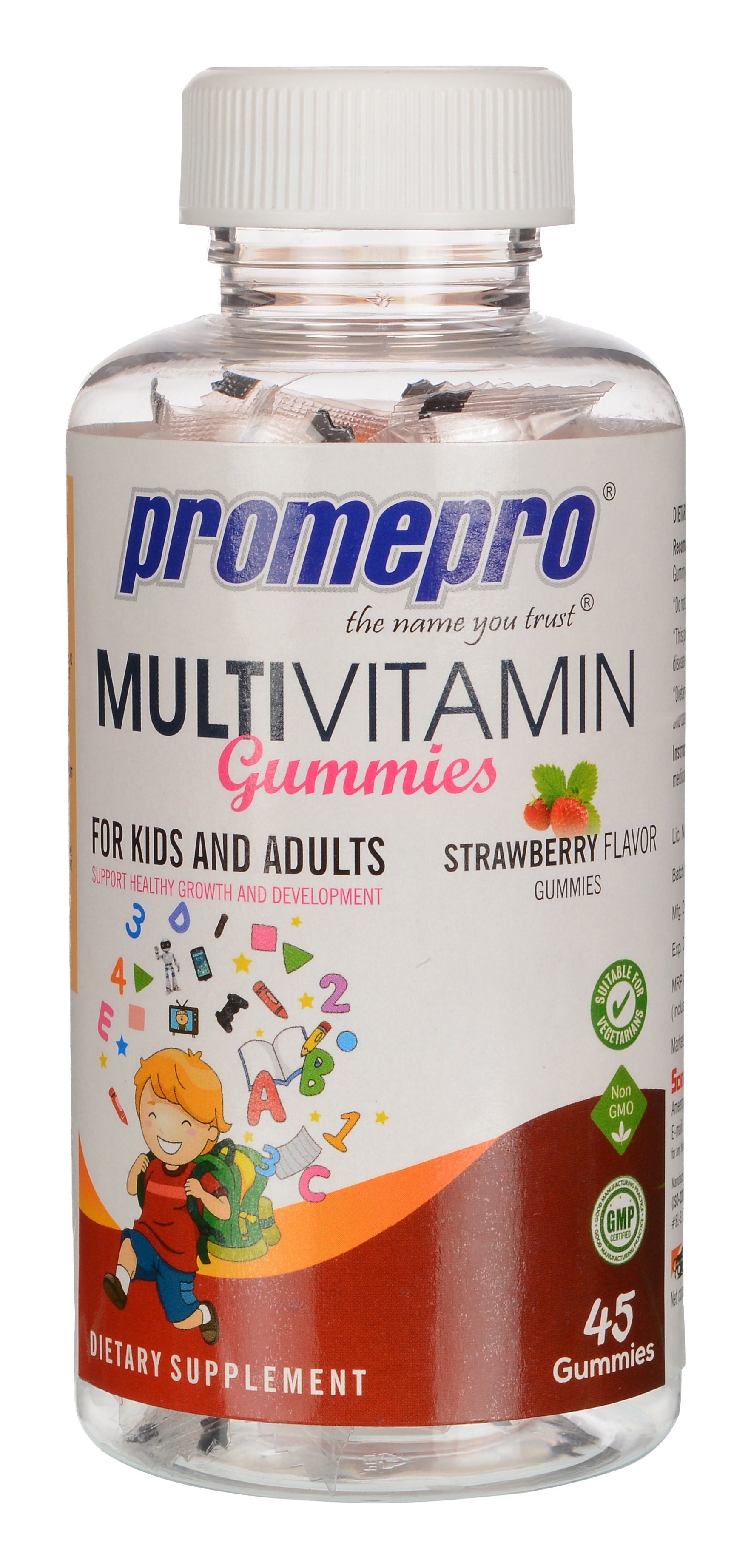 Promepro MULTIVITAMIN STRAWBERRY FLAVOR GUMMIES FOR KIDS AND ADULTS,45 GUMMIES