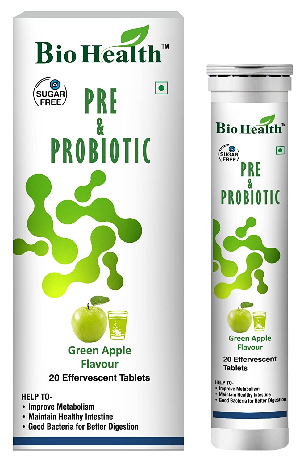 Bio Health Pre & ProBiotic Effervescent Tablets, Green Apple Flavour - 20 tablets
