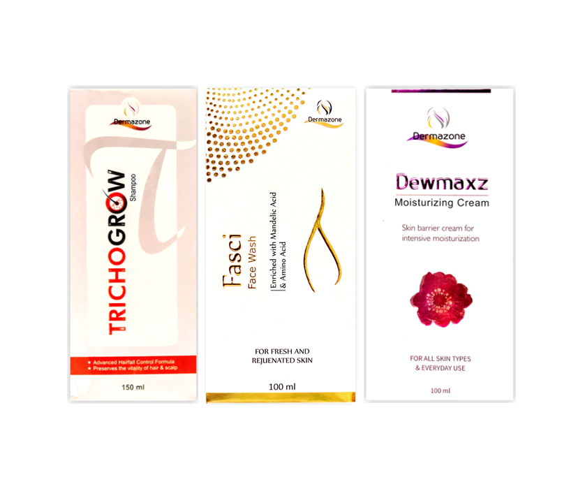 Trichogrow Shampoo 150ml - Fasci Face Wash 100ml - Dewmaxz Cream 100ml Combo