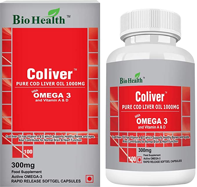 Bio Health Coliver Pure Cod Liver Oil 1000mg - 100 softgel capsules