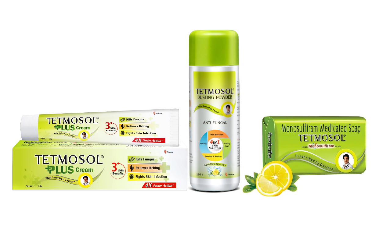 Tetmosol Dusting Powder 100gm, Tetmosol plus cream 10gm, Tetmosol soap 75gm